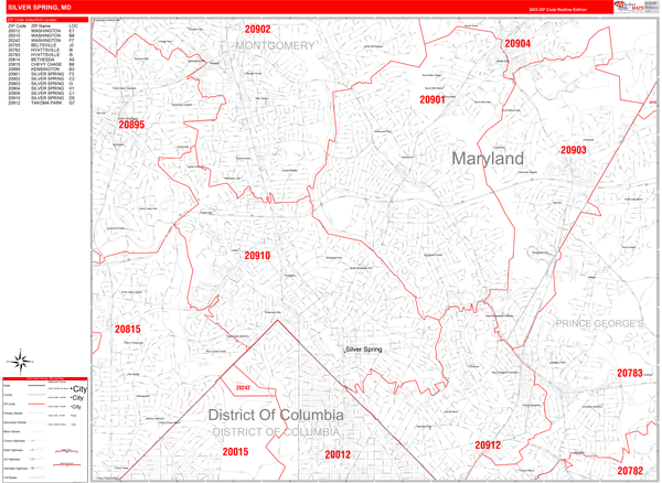 Silver Spring Zip Code Wall Map